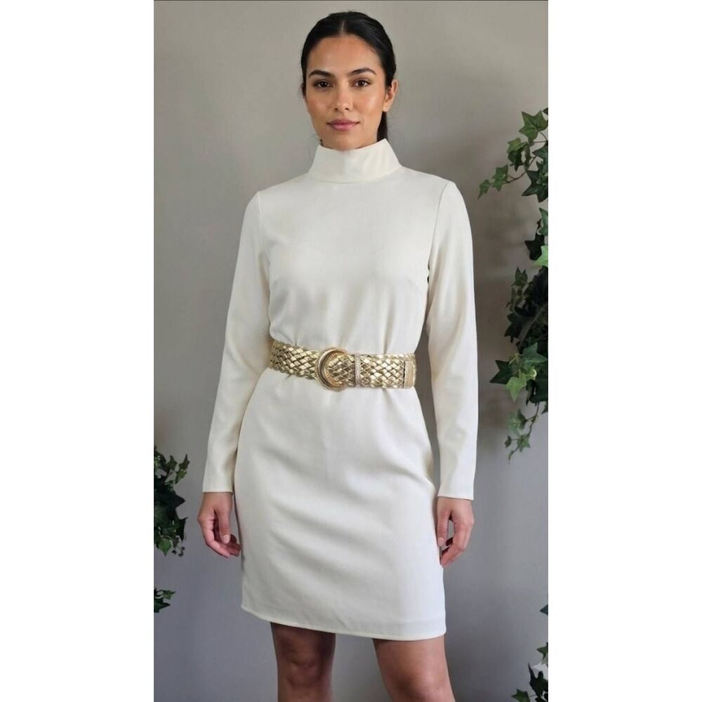 Gold Belt Wide Woven Faux Leather Sz M